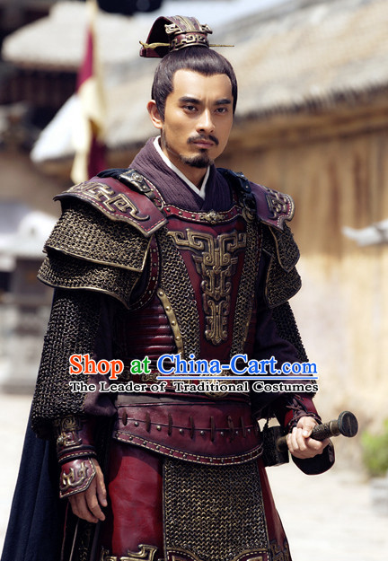 Chinese Ancient General Armor Costumes and Headwear Complete Set for Men