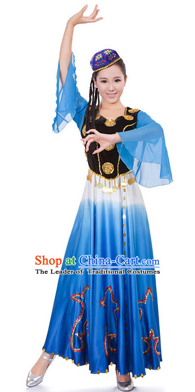 Chinese Xinjiang Dance Costume Wholesale Clothing Discount Dance Costumes Dancewear Supply and Hat for Girls