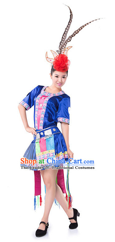 Chinese Folk Miao Ethnic Dance Costume Wholesale Clothing Discount Dance Costumes Dancewear Supply and Headpieces for Ladies
