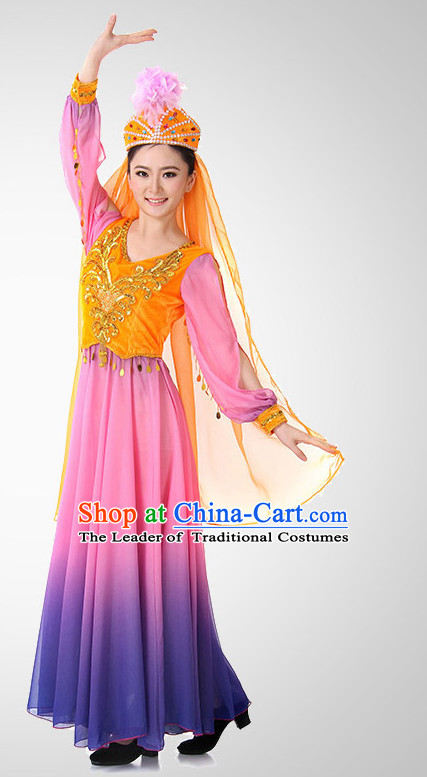 Xinjiang Folk Dance Costume Wholesale Clothing Discount Dance Costumes Dancewear Supply and Headpieces for Girls