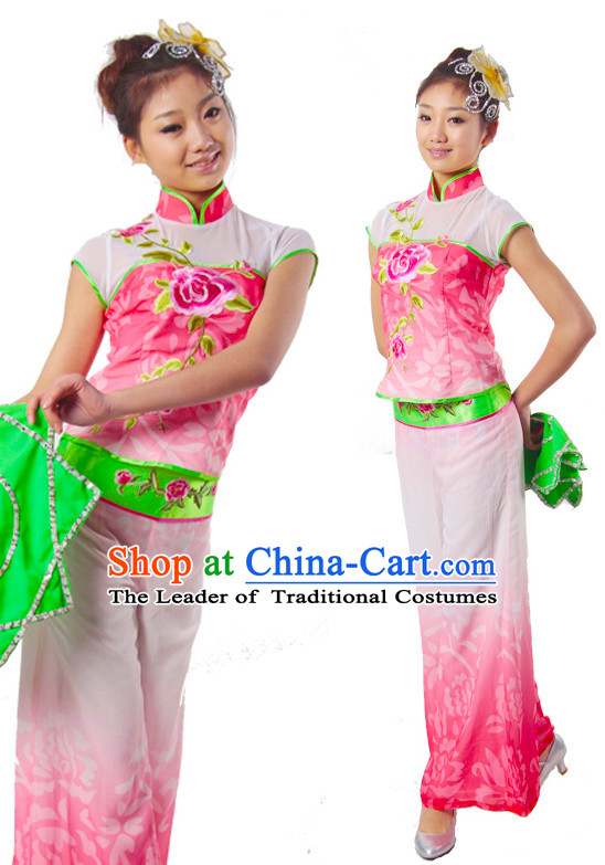 Folk Asia Chinese Festival Parade and Stage Fan Dance Costume Wholesale Clothing Group Dance Costumes Dancewear Supply for Women