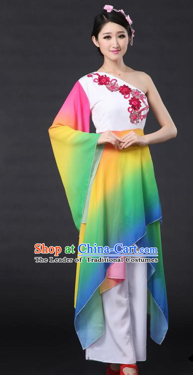 Rainbow Red Chinese Classical Dance Costumes Leotards Dance Supply Girls Clothes and Hair Accessories Complete Set
