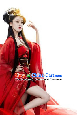 Sexy Chinese Shang Dynasty Myth Daji Su Da Ji Fox Spirit Fox Queen Costumes Chinese Costume and Hair Accessories Complete Set