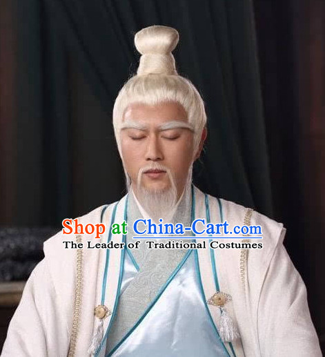 Ancient Chinese Jiang Ziya Old Men Long White Wigs