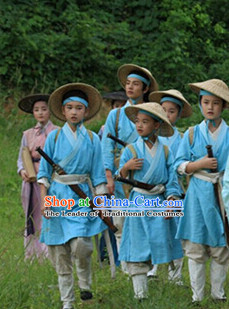 Chinese Costume Chinese Costumes National Garment Outfit Clothing Clothes Ancient Jin Dynasty Kids Suit and Bamboo Hat for Children