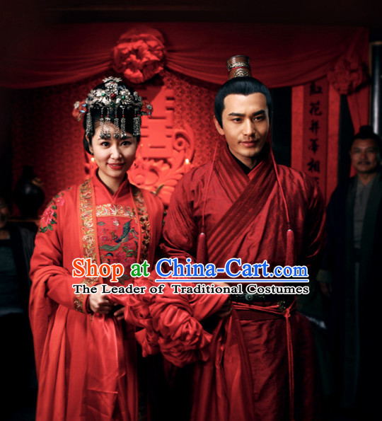Song Dynasty Wedding Dresses Costume Costumes Dresses Clothing Clothes Garment Outfits Suits Complete Set for Men and Women