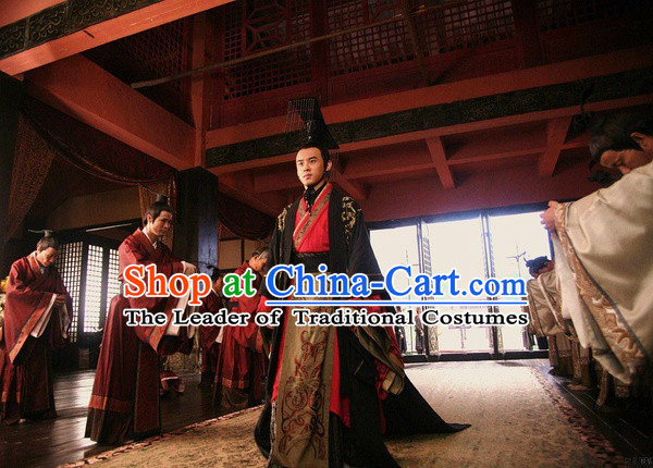 Chinese Han Dynasty Emperor Wu of Han Costumes Dresses Clothing Clothes Garment Outfits Suits Complete Set for Men