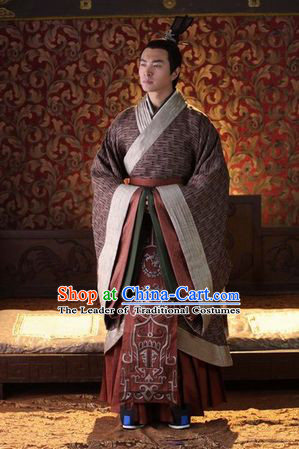 Chinese Han Dynasty Emperor Gaozu of Han Costumes Dresses Clothing Clothes Garment Outfits Suits Complete Set for Men
