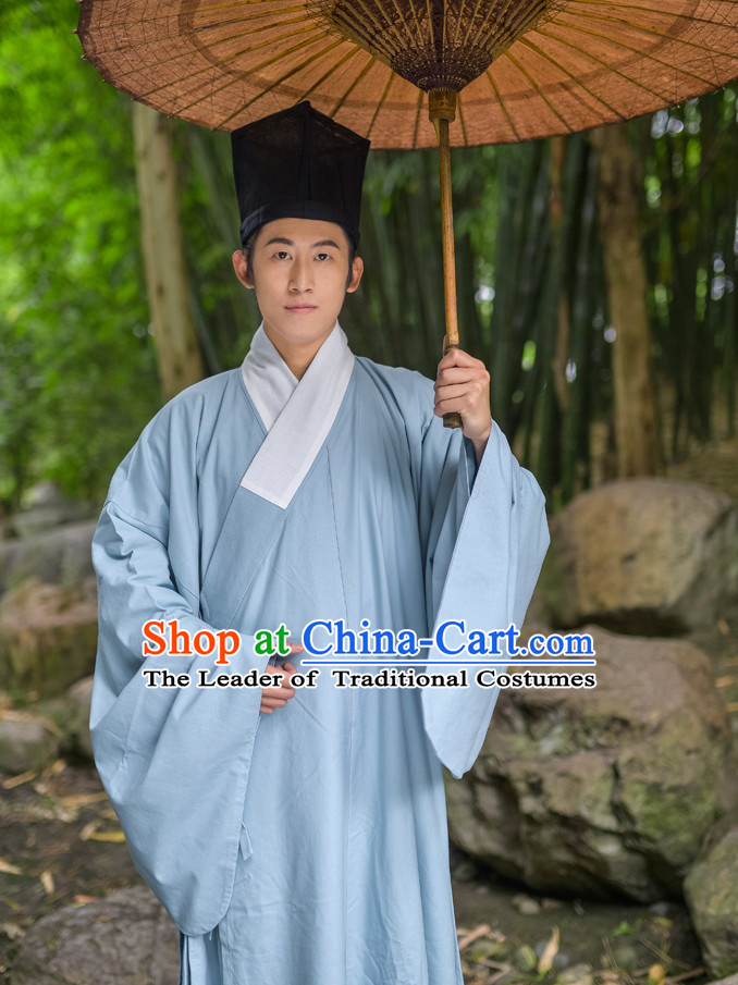 Chinese Traditional Ming Dynasty Scholar Costumes and Hat Complete Set for Men