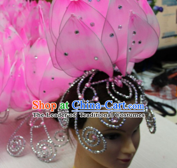 Chinese Stage Performance Classic Lotus Flower Dance Apparel Folk Dancing Headdress Headpieces Hair Accessories