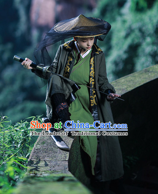 Chinese Ancient Knight Costumes and Hat Complete Set