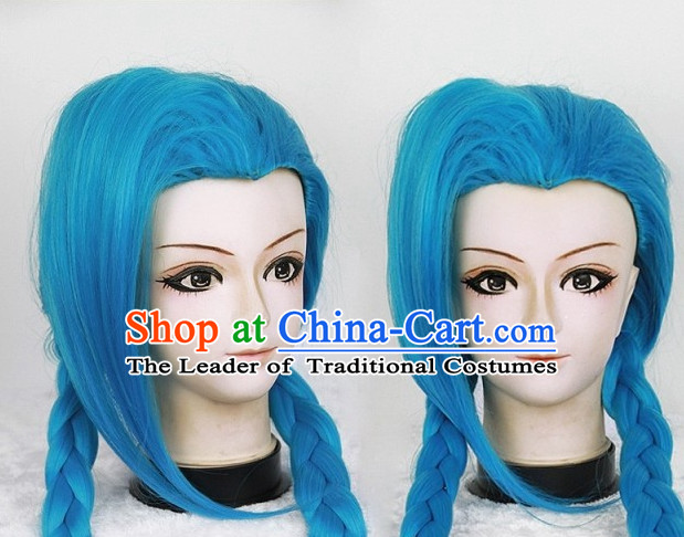 Blue Chinese Ancient Knight Cosplay Long Wigs Classic Wig for Women