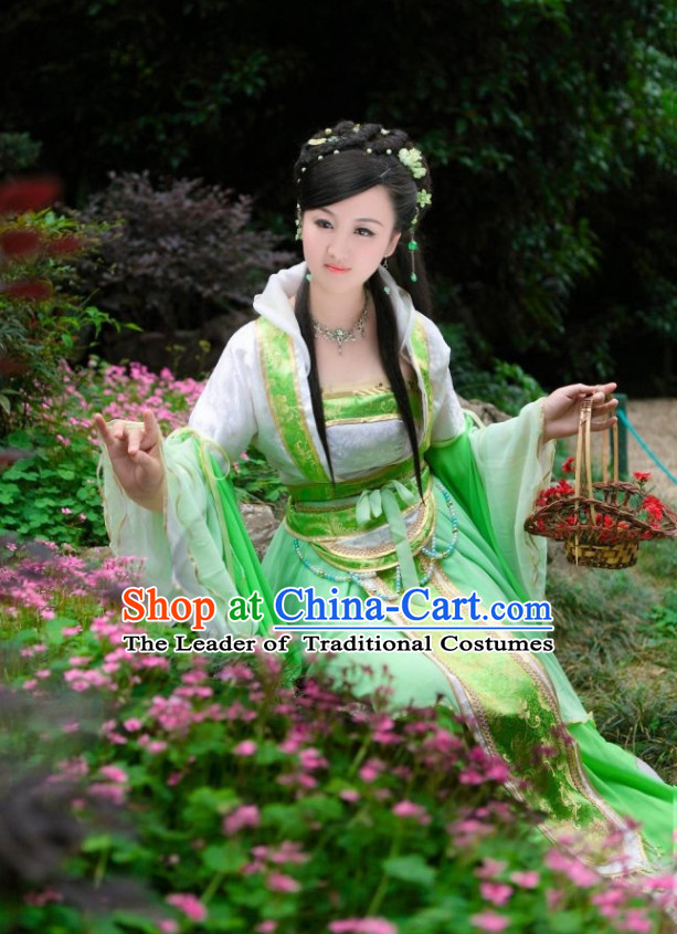Traditional Chinese Asian Fairy Costumes Folk Costume and Headwear Complete Set