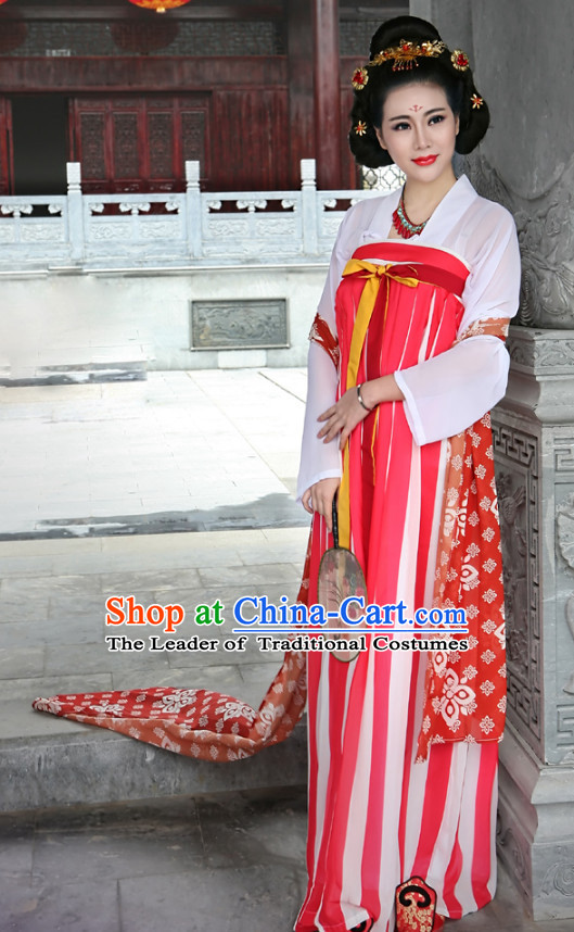 Ancient Chinese Tang Dynasty Clothing and Hair Jewelry Complete Set for Women