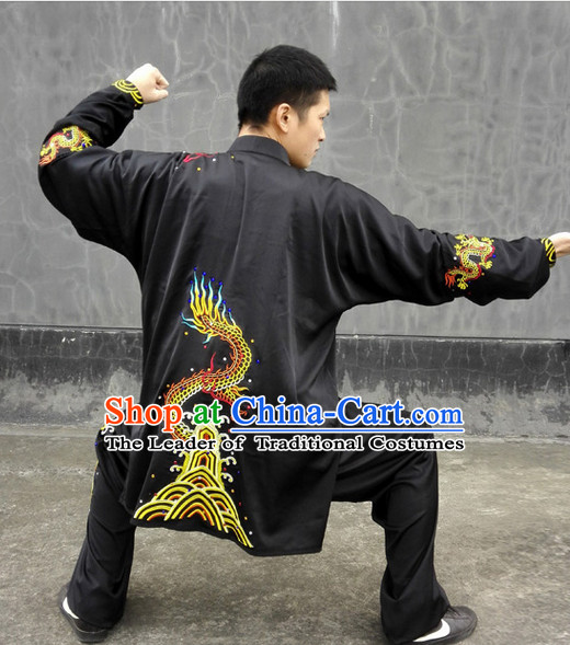Top Long Sleeves Embroidered Tai Chi Chuan Uniform Taekwondo Karate Outfit Aikido Wing Chun Kungfu Wing Tsun Boys Martial Arts Supplies Clothing