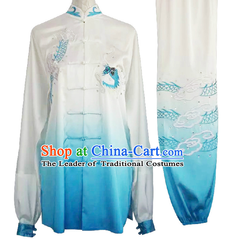 Top Embroidered Dragon Color Transition Wing Chun Uniform Martial Arts Supplies Supply Karate Gear Tai Chi Uniforms Clothing for Women or Men