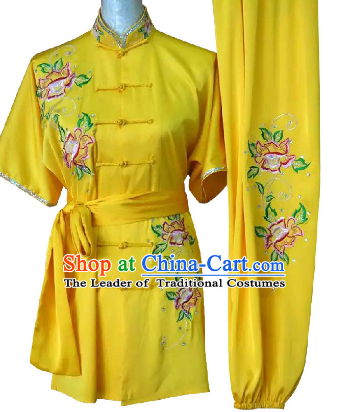 Top Embroidered Flower Wing Chun Uniform Martial Arts Supplies Supply Karate Gear Tai Chi Uniforms Clothing for Girls or Boys