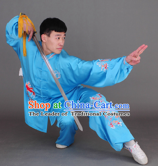 Blue Top Long Sleeves Wing Chun Uniform Martial Arts Supplies Supply Karate Gear Tai Chi Uniforms Clothing for Boys and Men