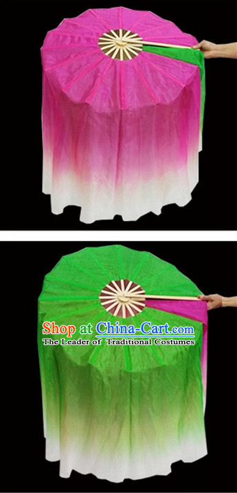 Two Colors Double Sides 360 Degree Pure Silk Dance Fan