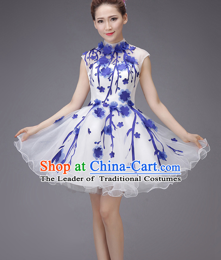 Chinese New Year Short Evening Dress Opening Dance Festival Parade Costumes and Hair Accessories Complete Set