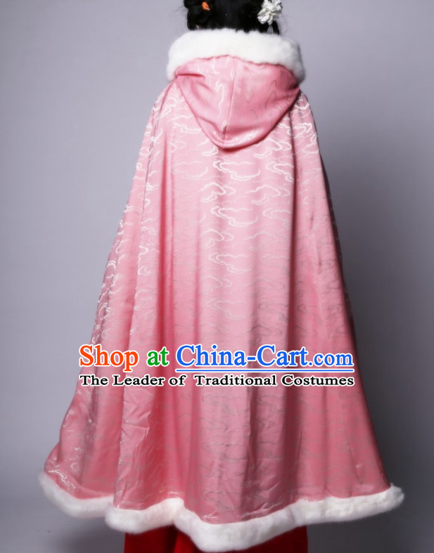 Chinese Classic Pink Winter Mantle Cape for Women