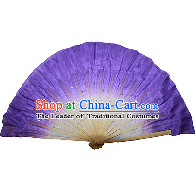 Purple 16 Inches Pure Silk Color Change Chinese Dance Belly Dance Hand Fans Hand Fan Japanese Wedding Fans Oriental Fan