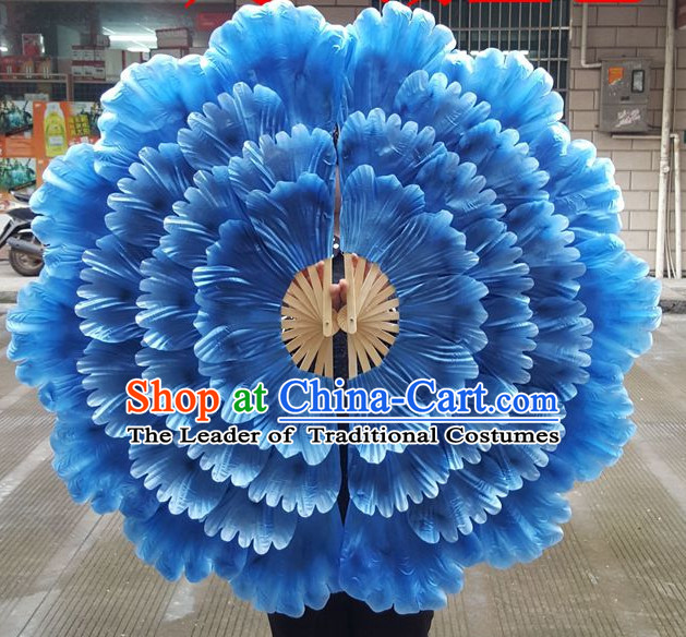 Traditional Blue Large Peony Flower Dance Hands Fan Hand Fan Stage Performance Parade Korean Japanese Chinese Fan