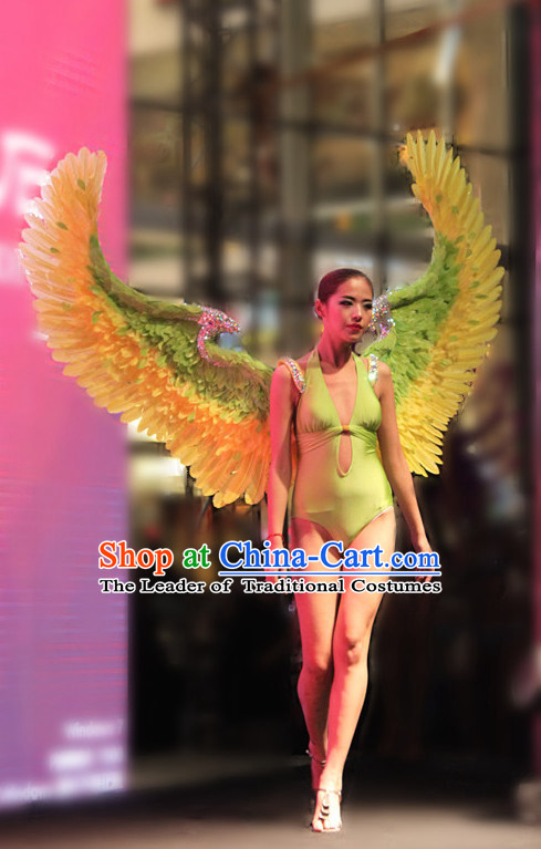 Green Yellow Angel Stage Performance Feather Wings