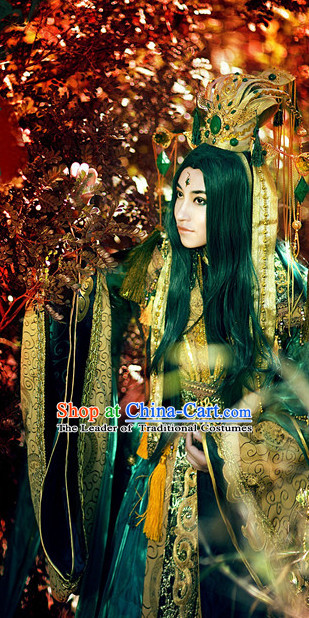 Ancient Chinese Emperor Costumes Cosplay and Hair Accessories Complete Set