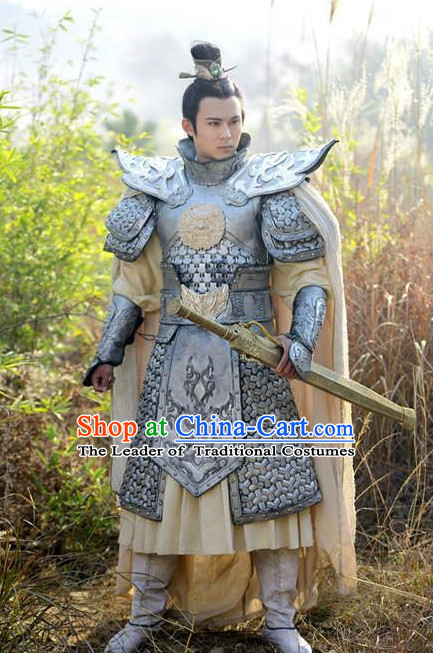 Ancient Chinese General Armor and Headwear Complete Set for Men