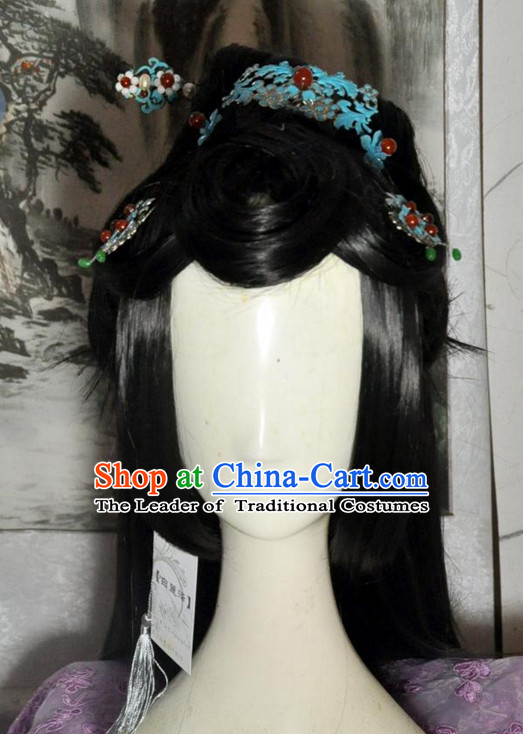 Chinese Empress Queen Princess Long Wig Hair Extensions Real Wigs Toupee Full Lace Front Wigs Weave Pieces and Hair Jewelry for Women