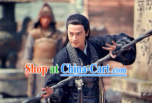 Ancient Chinese Swordman Long Black Wig for Men