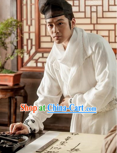 White Ancient Chinese Scholar Uniform Complete Set