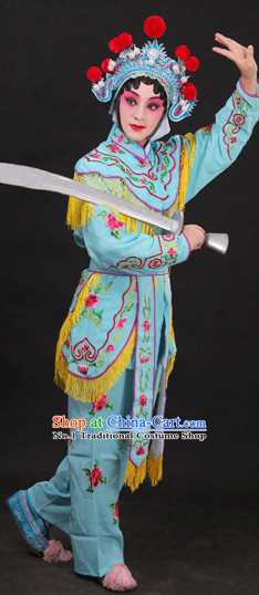 Light Blue China Peking Opera Superheroine Costumes