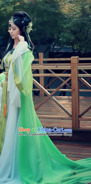Green Classical Dancing Stage Costumes Compelte Set