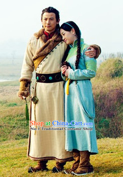 Traditional Mongolian Long Robe and Hat for Women