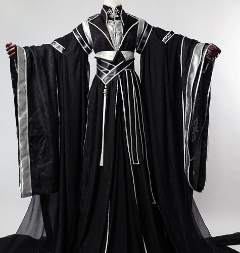 Chinese Traditional Black Hanfu Wide Sleeves Suit
