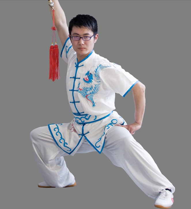 Top Chinese Classical Dragon Embroidery Short Sleeves Wushu Suit