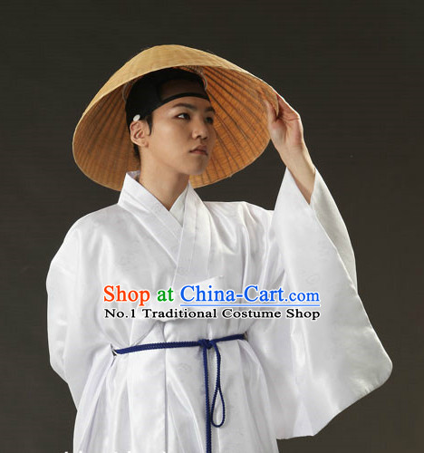 Korean Ancient Male Outfit and Bamboo Hat for Men