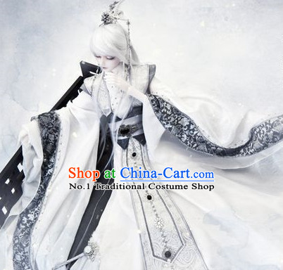 Asian Fashion Chinese Prince Cosplay Costumes and Hair Jewelry Complete Set for Men