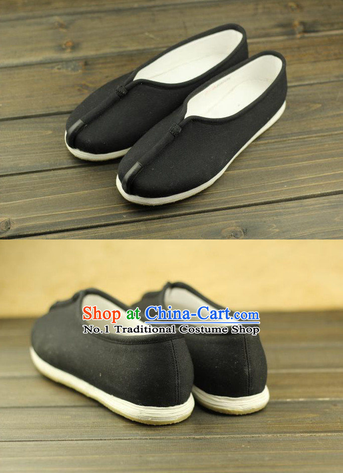 Black Handmade Chinese Traditional Fabric Shoes Footwear