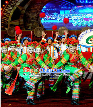 Chinese Traditional Ethnic Dance Costumes and Headdresses Complete Set
