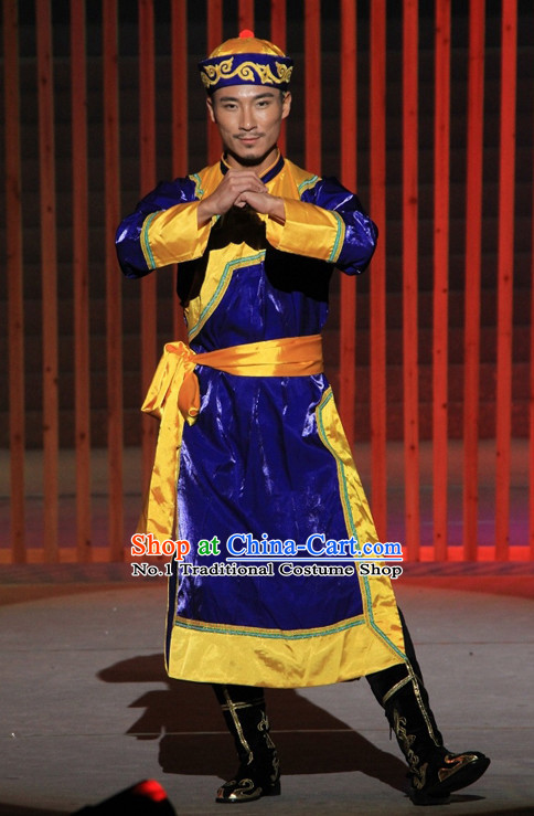 Chinese Mongolian Ethnic Clothing and Hat for Men