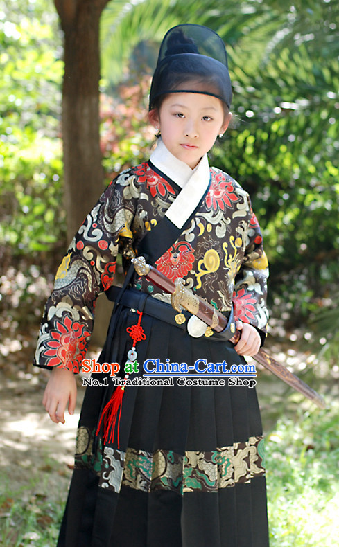 Chinese Ming Dynasty Bodyguard Kids Costumes and Hat Complete Set