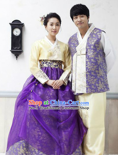 Traditional Korean Custom Made Hanbok Special Day Dresses Complete Set for Couple