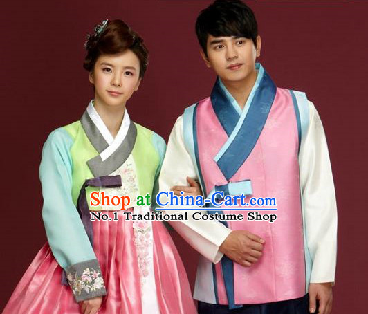 Traditional Korean Custom Made Special Day Customized Hanbok Dress Complete Set for Couple