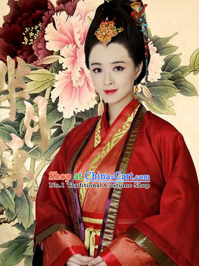 Chinese Traditional Empress Costumes and Hair Accessories Complete Set for Women