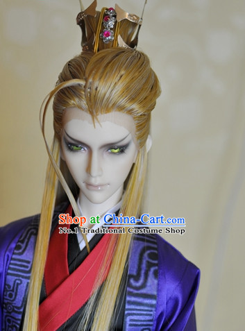 Chinese Traditional Prince Yellow Long Wig for Men