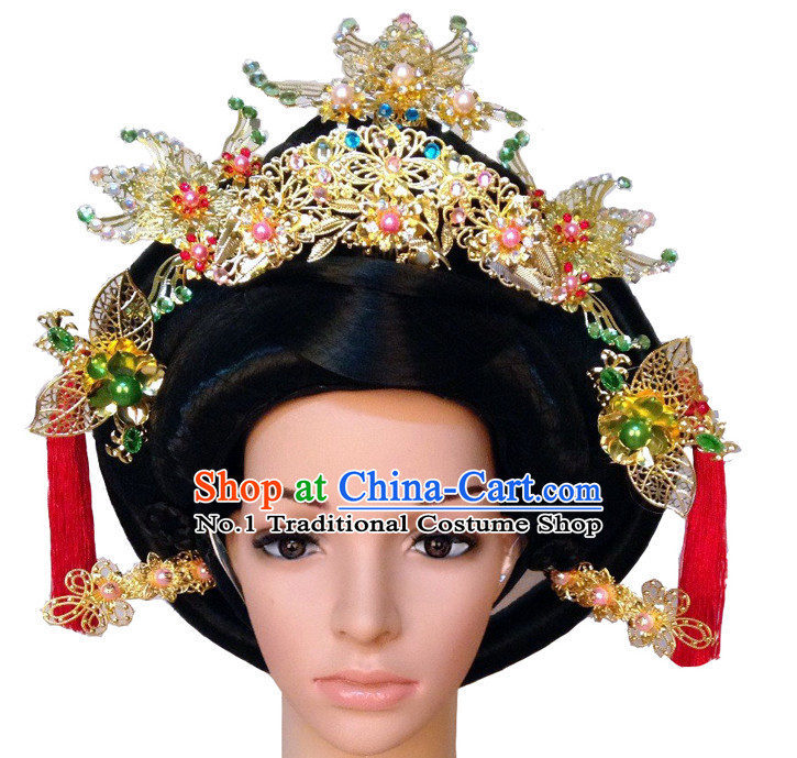 Handmade Chinese Empress Long Black Wig and Hair Accessories