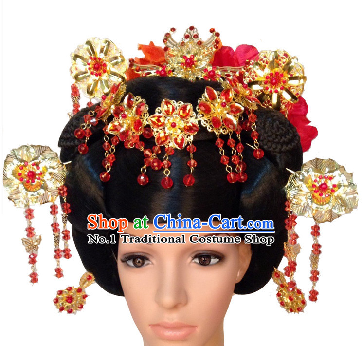 Handmade Chinese Ancient Style Empress Black Wig and Hair Jewelry